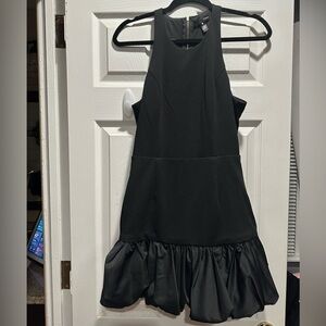 Aqua Black Sleeveless Ruffle-Hem Prom Dress